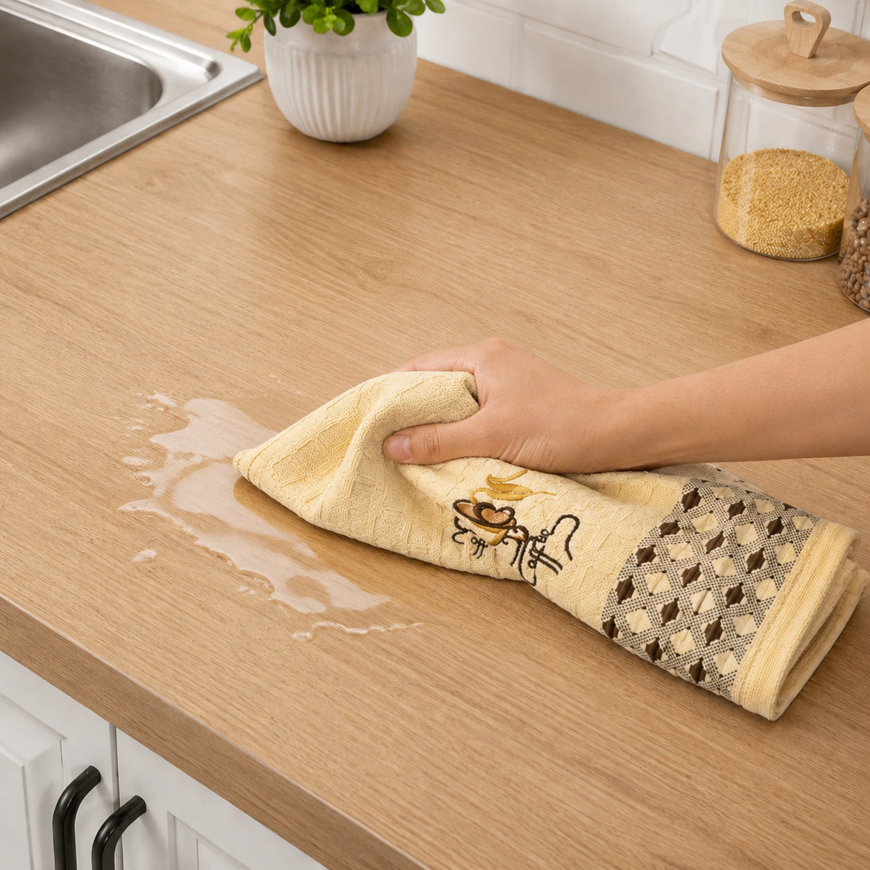Prosop de Bucătărie 25x50 cm cu Model Cafea – Prosop Crem Absorbant