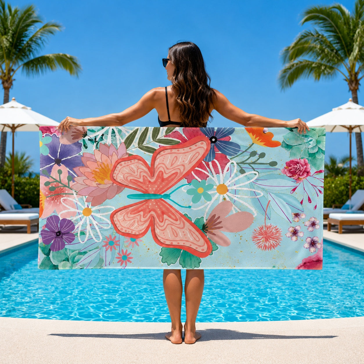 Prosop de Plajă cu Fluture 90x170 cm – Microfibră în Culori Pastelate
