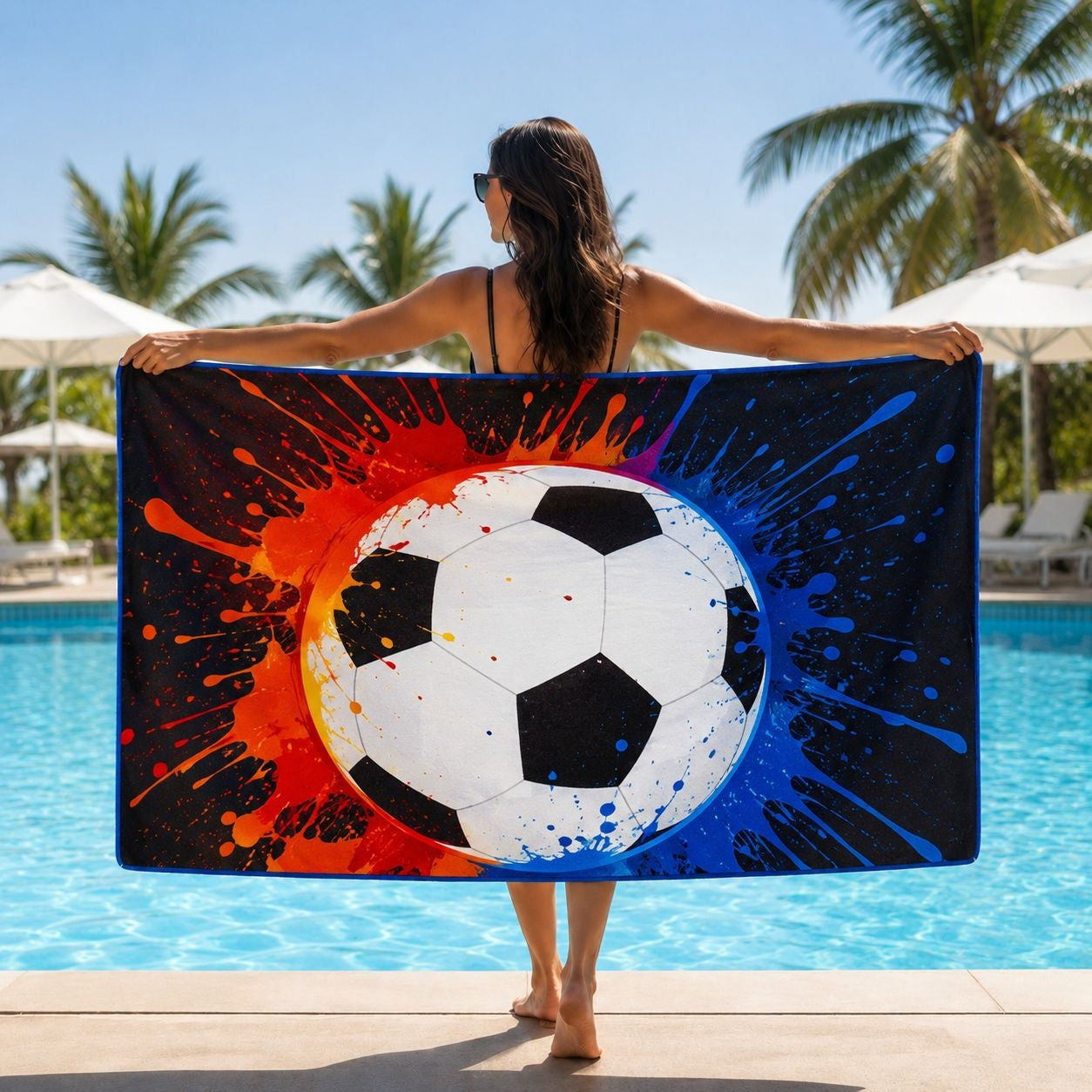 Prosop de Plajă cu Minge de Fotbal 88x180 cm – Design Sportiv Modern