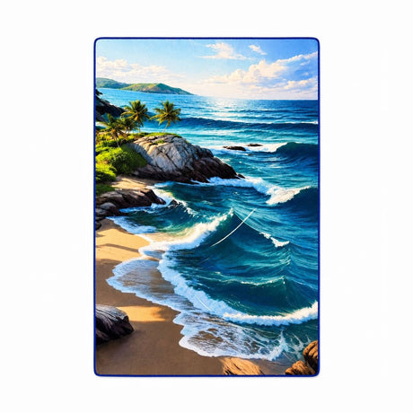 Prosop de Plajă cu Peisaj Tropical și Valuri Oceanice 88x180 cm – Design Exotic