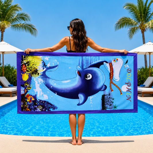 Prosop de Plajă Delfin 70x140 cm – Microfibră Premium cu Delfin și Design Tropical