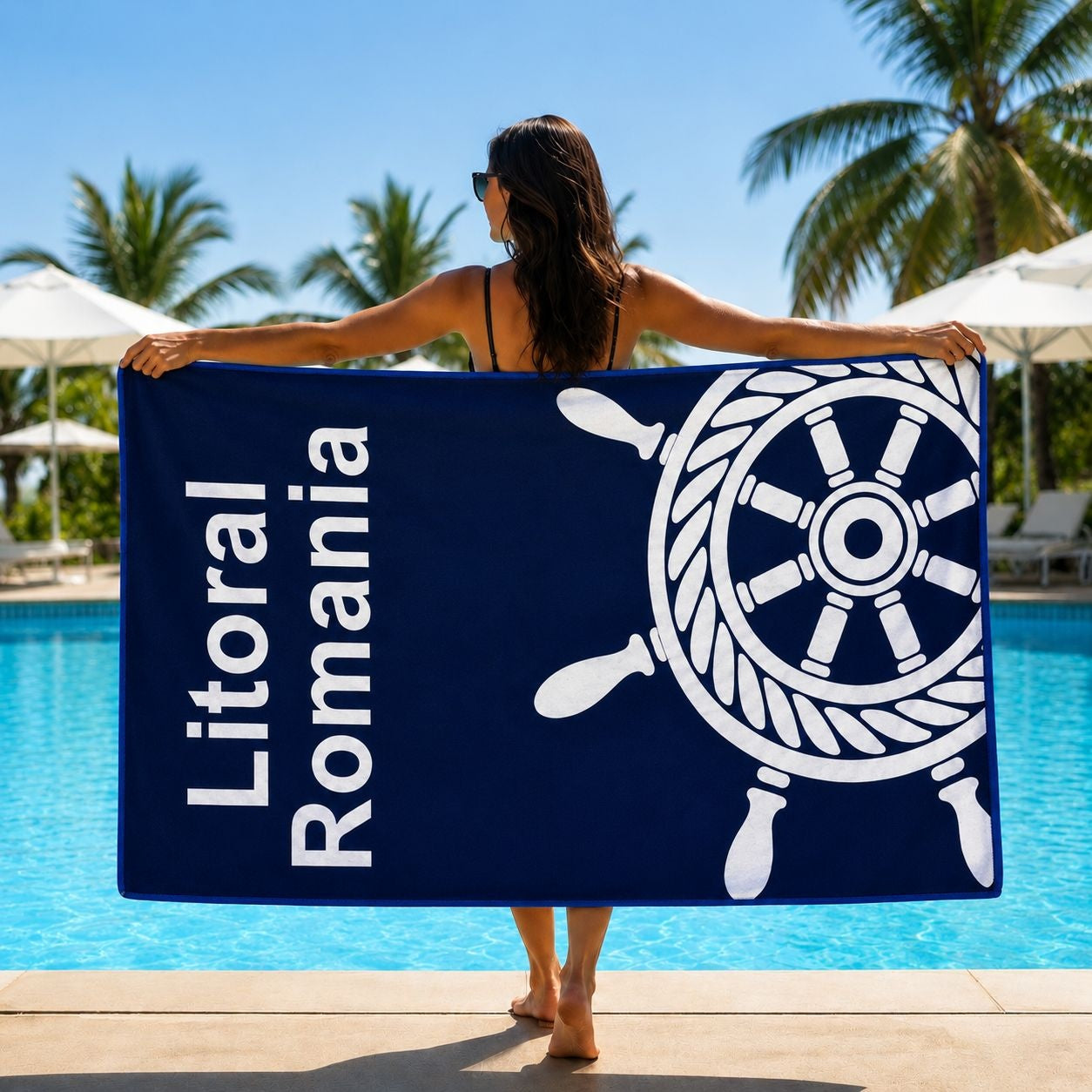Prosop de Plajă Model Cârmă Marină Albastru 70x140 cm – Design Nautic