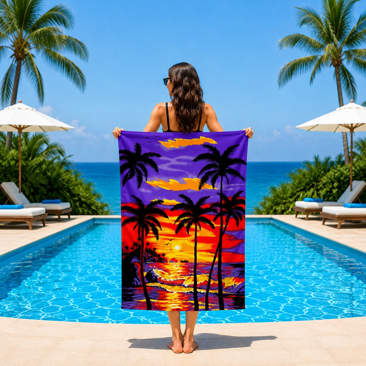 Prosop de Plajă Tropical Sunset 90x170 cm – Microfibră Premium, Design Palmieri
