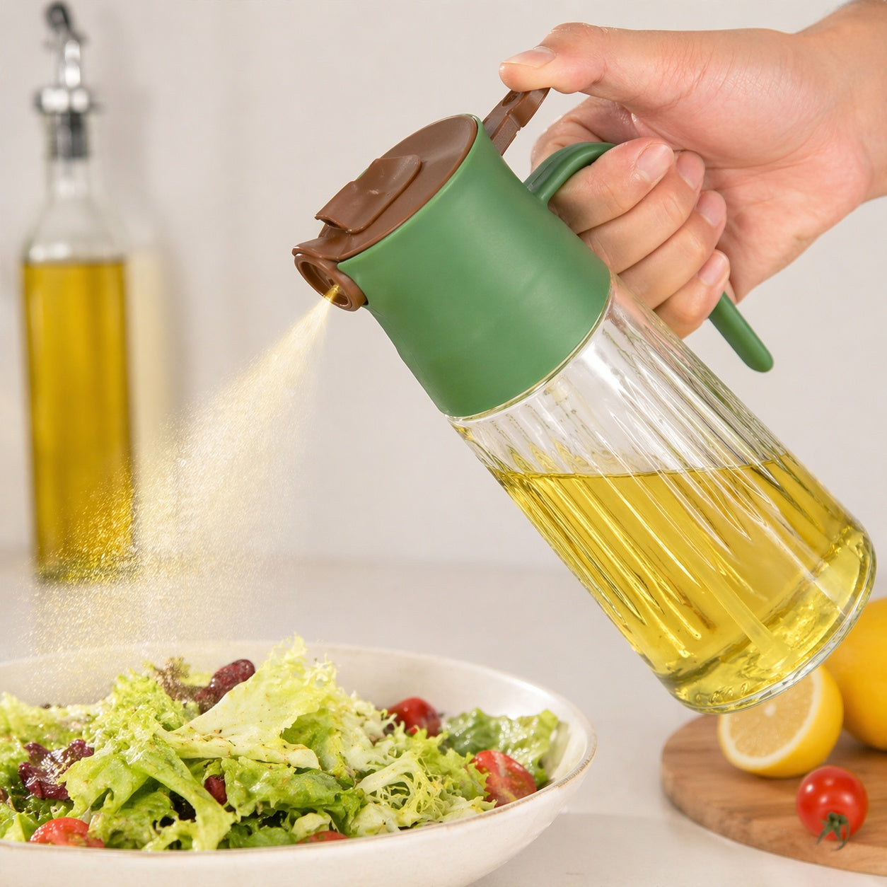 Pulverizator ulei sticla 380 ml, 20x9.5 cm, spray bucatarie, dozare fina, verde