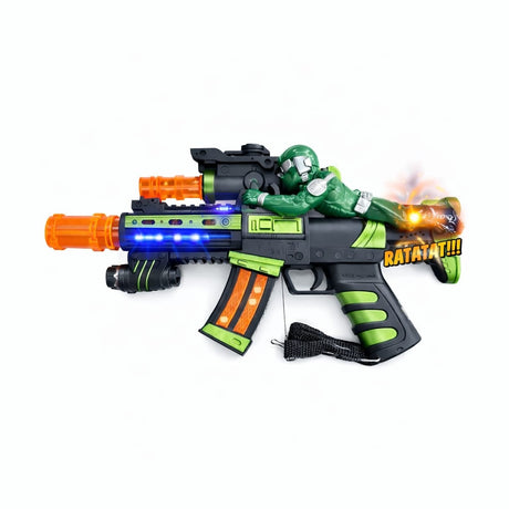 Pusca de jucarie cu figurina soldat, lumini si sunete, model interactiv copii