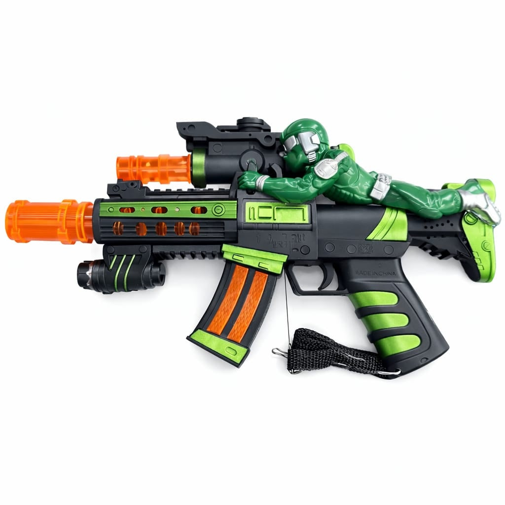 Pusca de jucarie cu figurina soldat, lumini si sunete, model interactiv copii