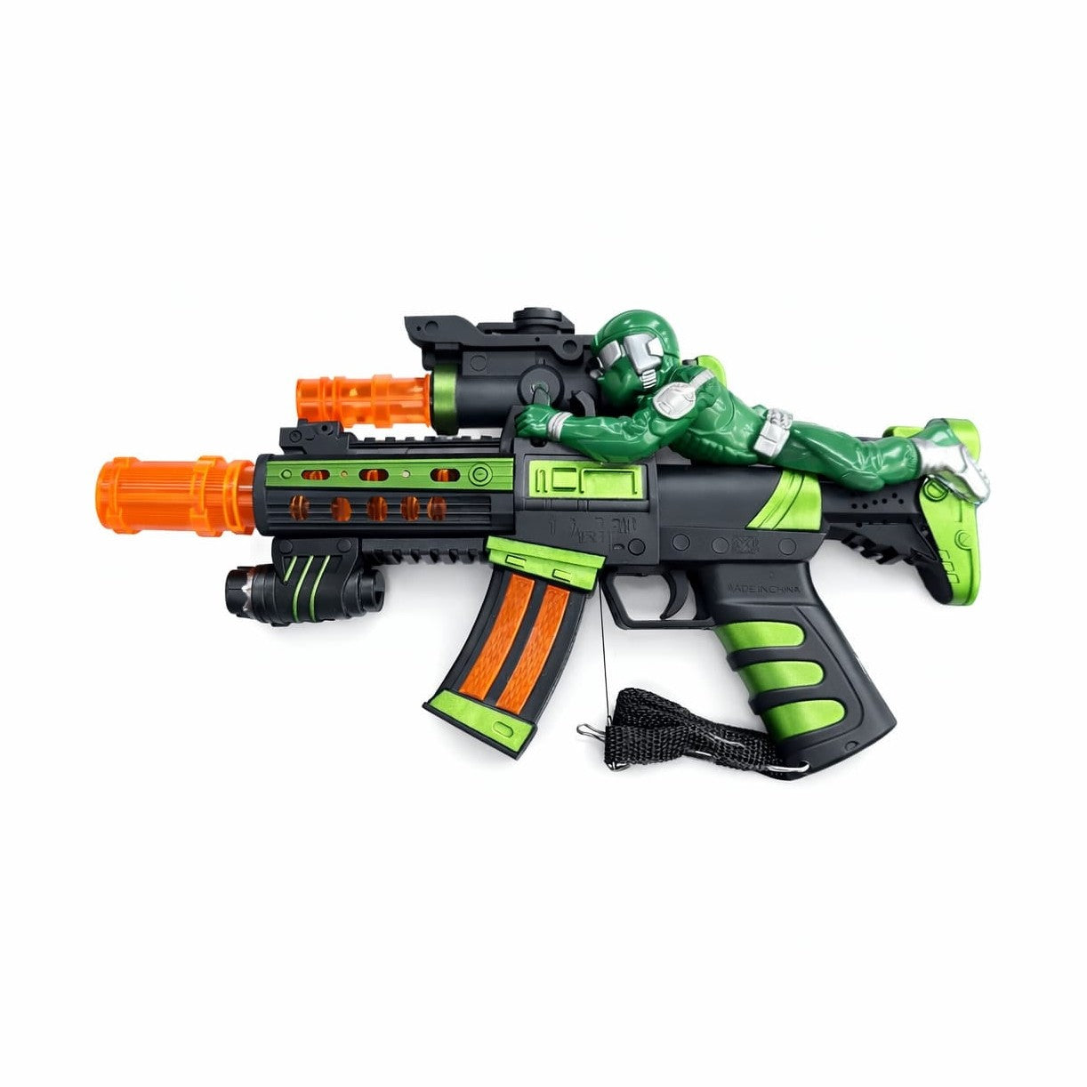 Pusca de jucarie cu figurina soldat, lumini si sunete, model interactiv copii