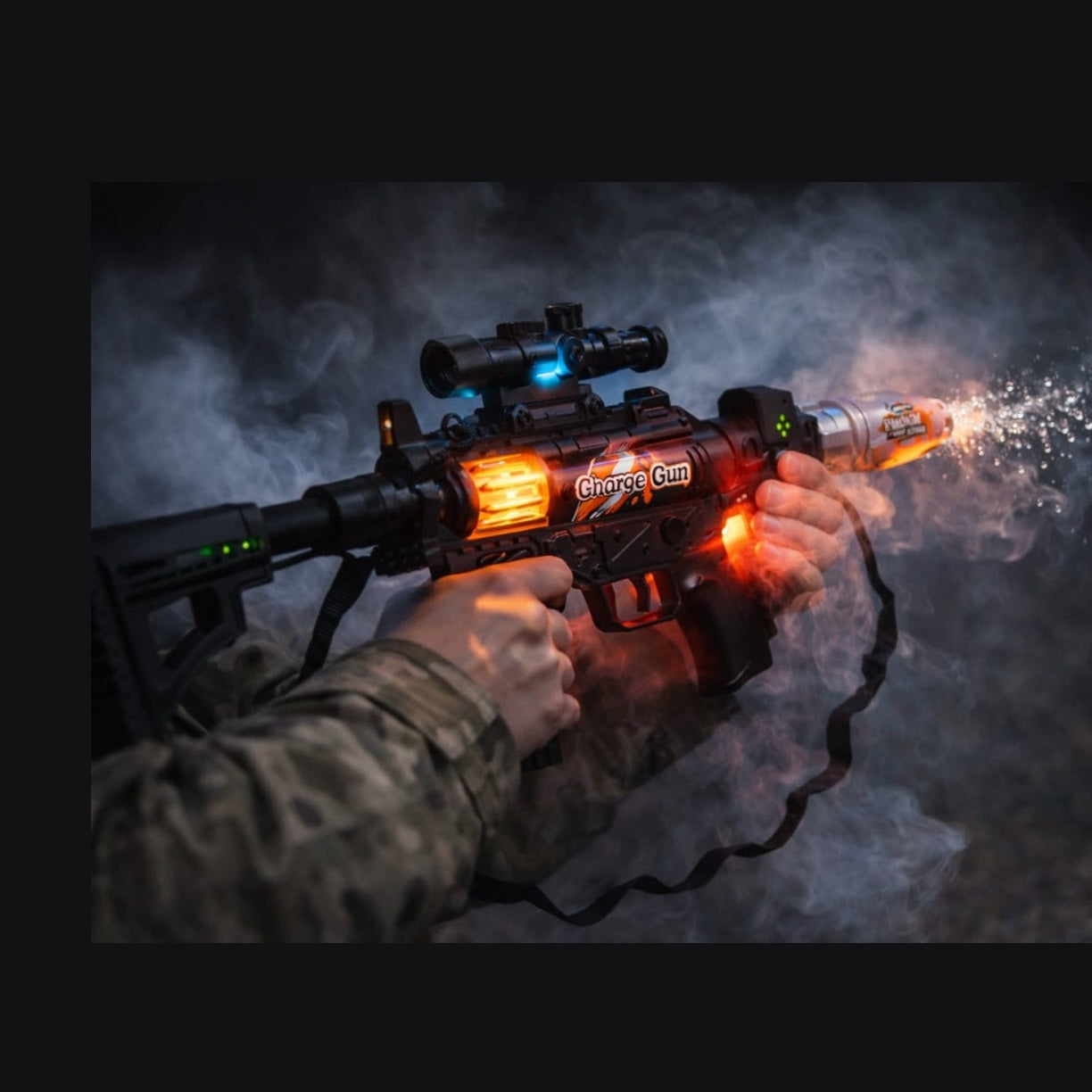 Pusca de jucarie Glare Gun cu efect fum, lumini LED si luneta