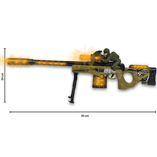 Pusca de jucarie tip luneta cu soldat, lumini si sunete, 63 cm