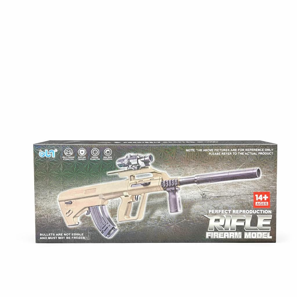 Pusca electrica cu crystal bullet, luneta si amortizor, model tactic, negru-bej