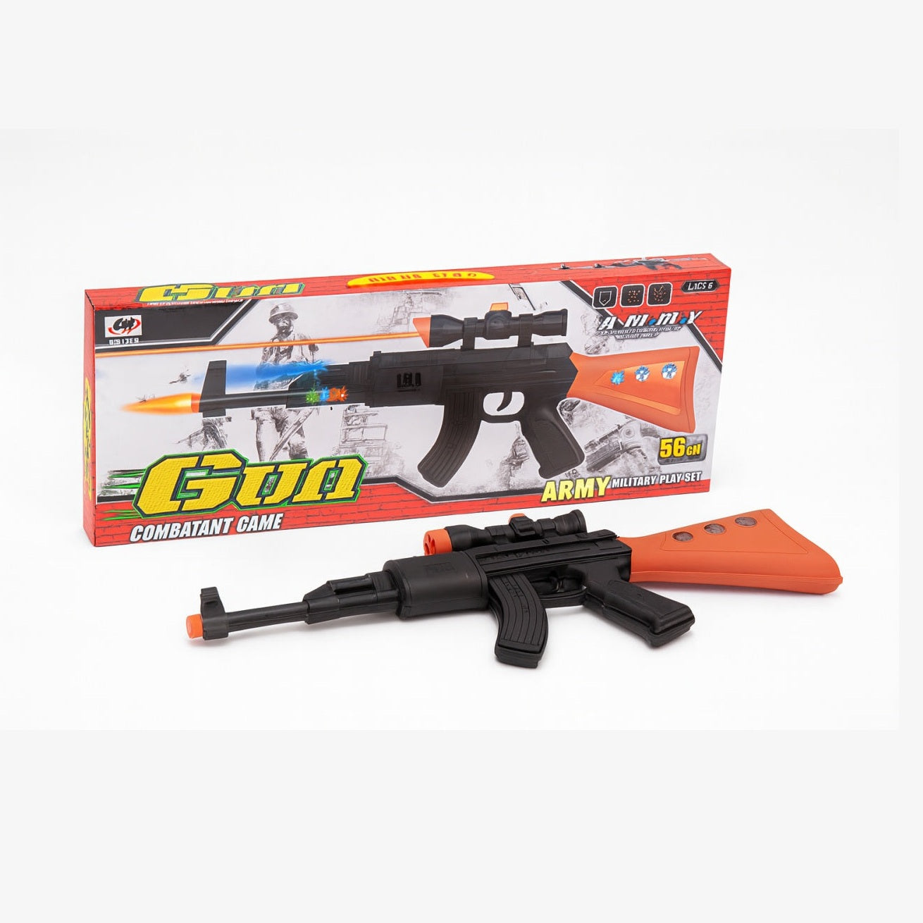 Pusca Jucarie Army Combatant Game , 56 cm, cu Lumini si Sunete, Model Militar, pentru Copii 3+