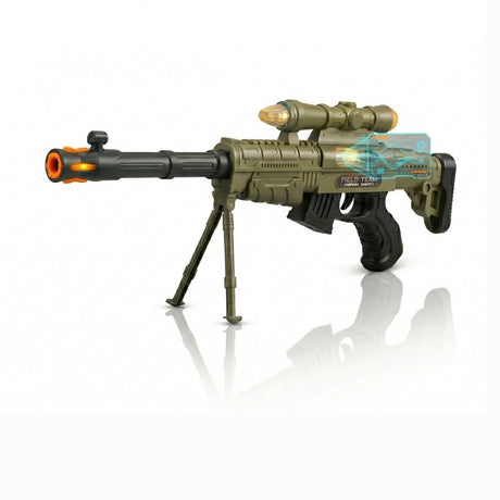 Pusca jucarie electrica cu luneta si bipod , 60 cm, cu lumini si sunet, model sniper