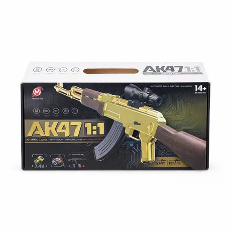 Pusca jucarie electrica model AK stil realist cu ejectare cartuse si luneta 123 cm