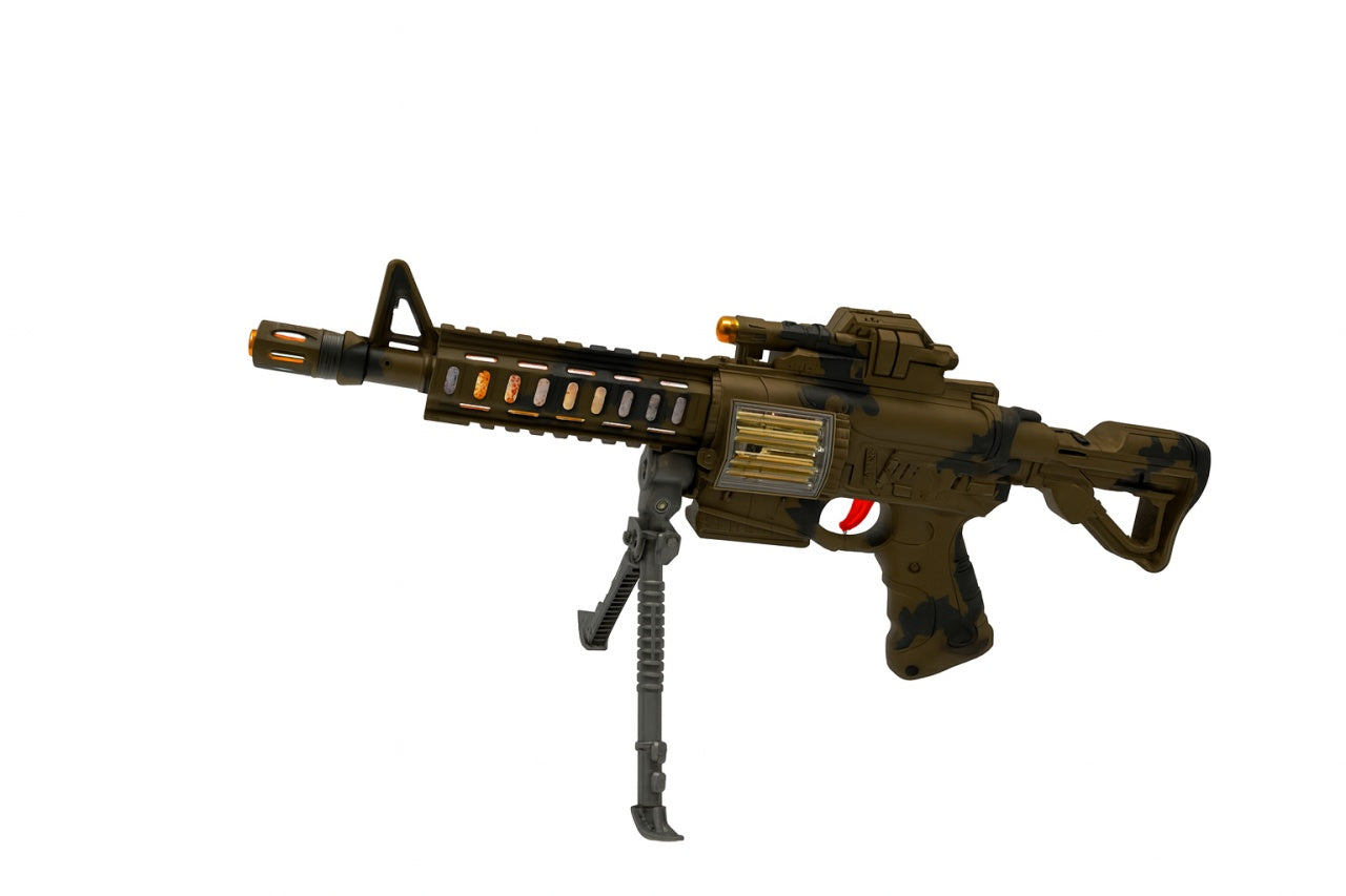 Pusca Jucarie Special Iron , 45 cm, cu Lumini, Sunete si Bipod, Model Militar Camuflaj