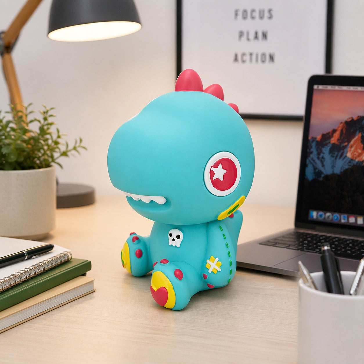 Pușculiță dinozaur albastru 22 cm – design simpatic pentru copii