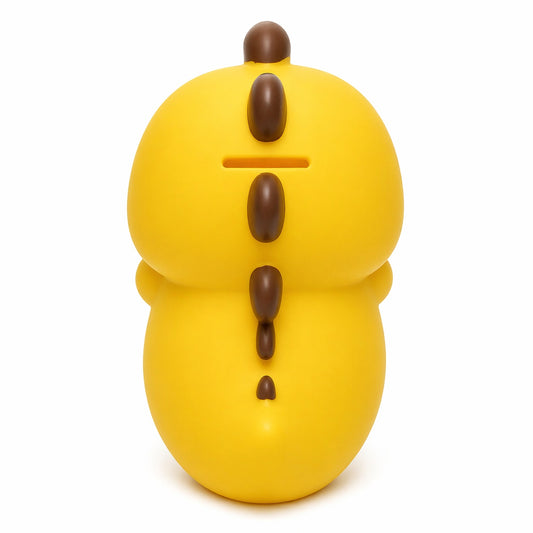 Pușculiță dinozaur galben 20 cm – cutie economii cu capac inferior, design simpatic