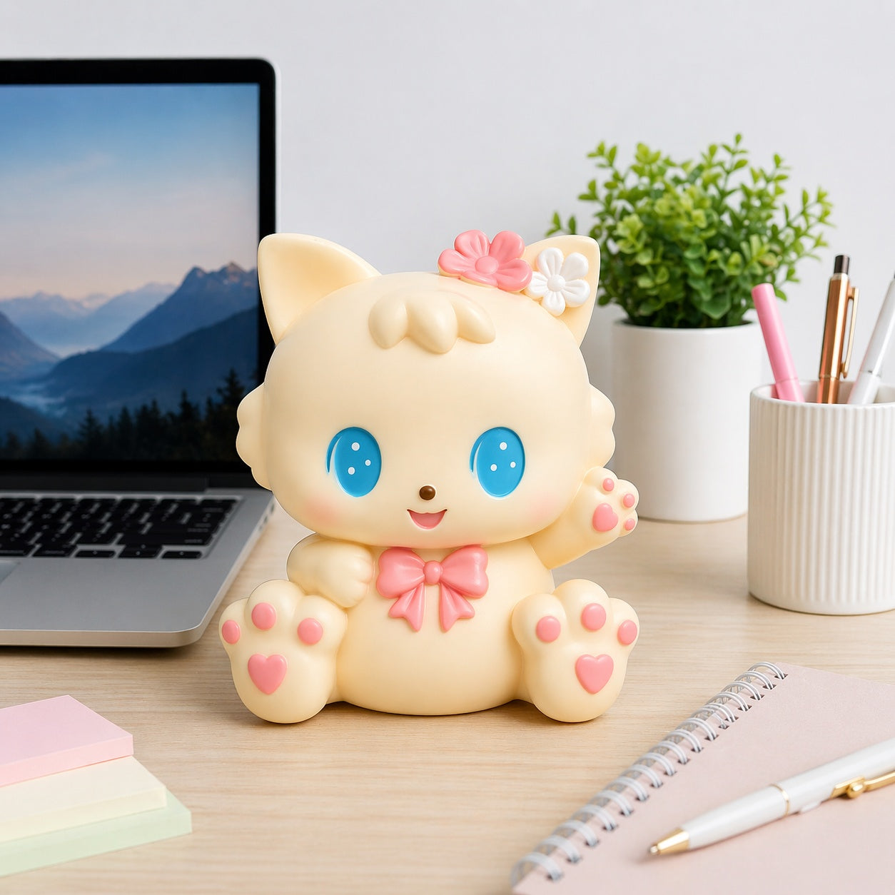 Pușculiță pisică albă 18 cm – cutie economii cu capac inferior