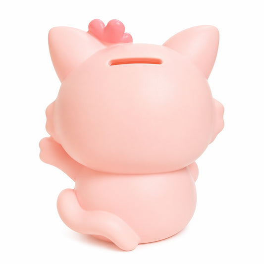 Pușculiță pisică roz 18 cm – cutie economii cu capac inferior