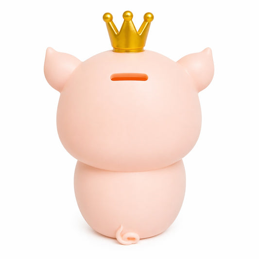 Pușculiță purceluș roz 22 cm cu fundă roșie – cutie economii cu capac inferior
