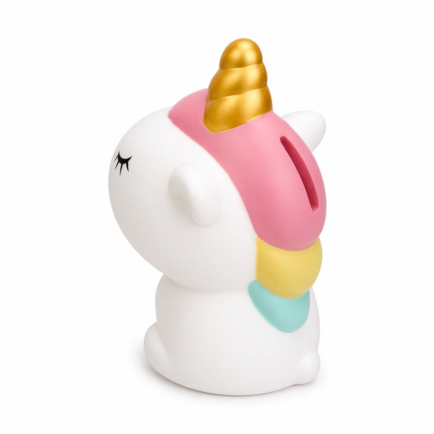 Pușculiță unicorn alb, 20,5 cm, din plastic, design adorabil, cu capac inferior