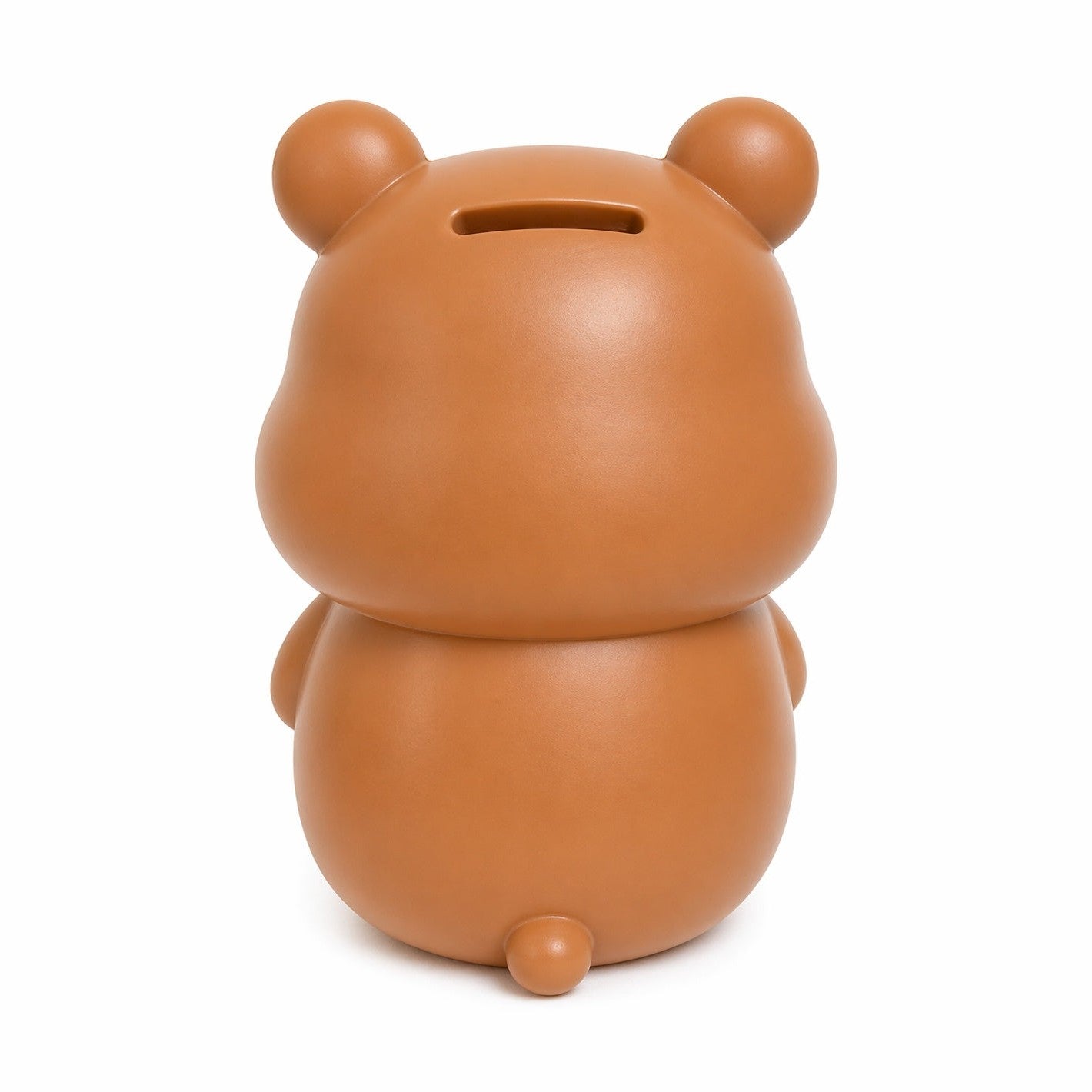 Pușculiță ursuleț maro, 20,5 cm, din plastic, cu capac inferior