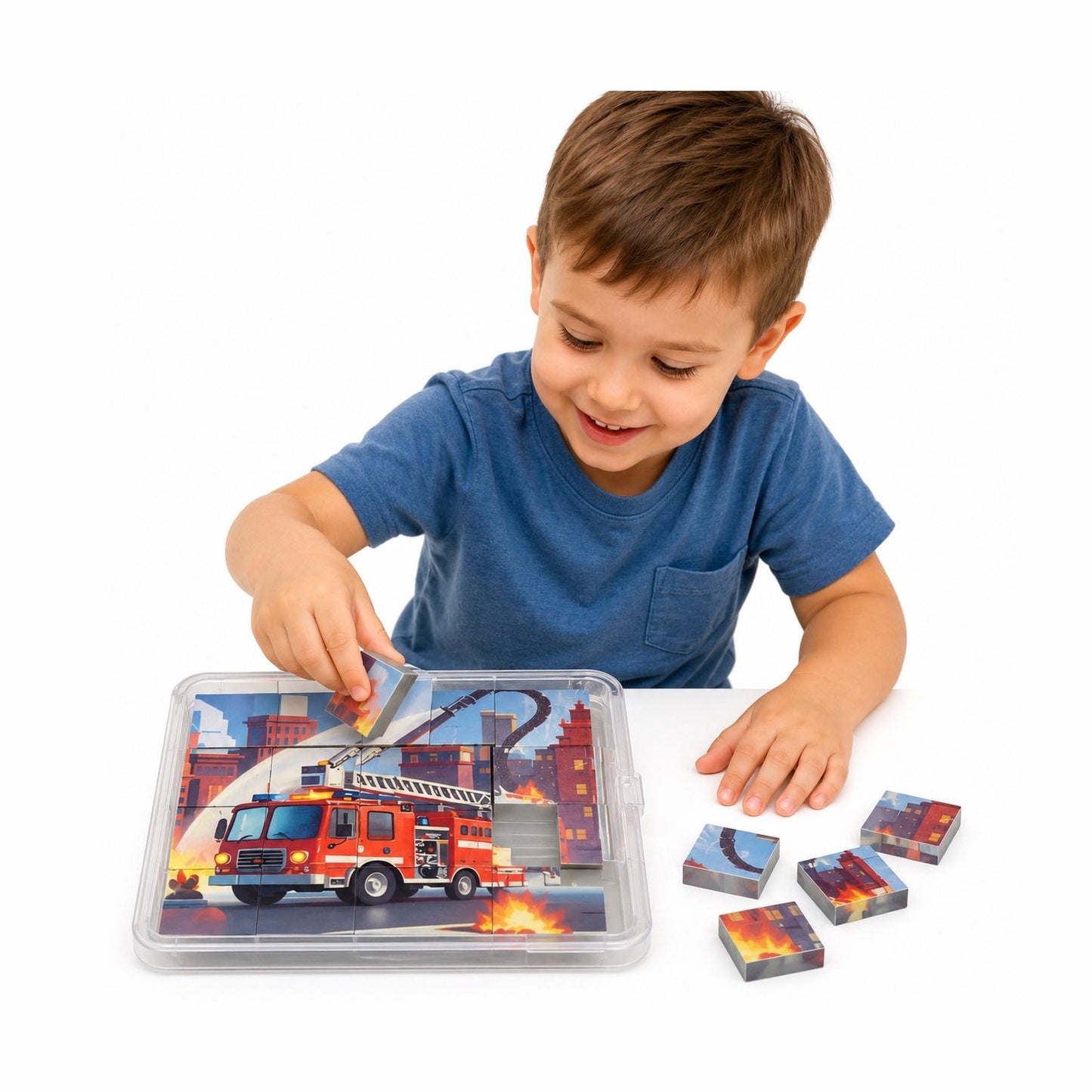 Puzzle 3D Pompieri Roșu pentru Copii, Material Plastic, Indemanare