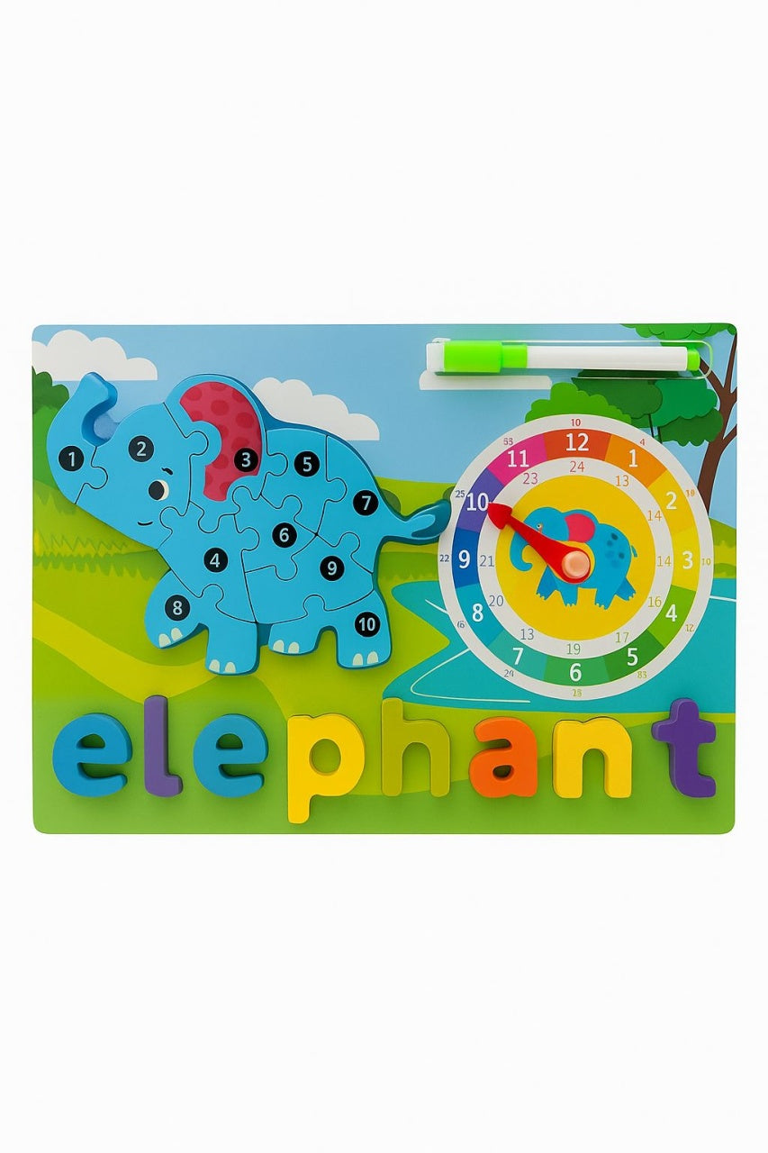 Puzzle din Lemn Educativ cu Animalut si Ceas , Modele Diferite, 30x22cm