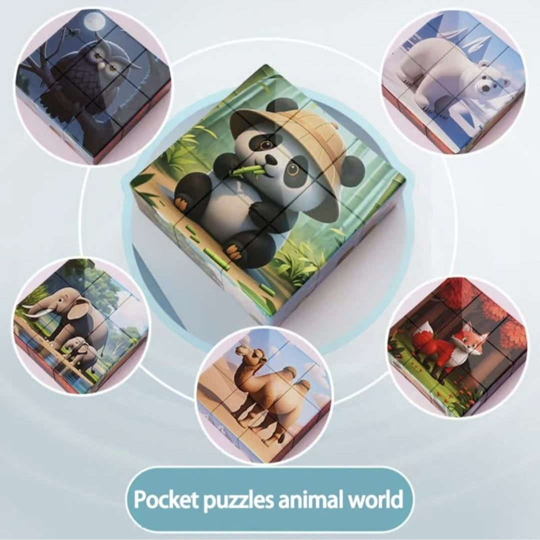 Puzzle magnetic cuburi animale, 6 modele, joc educativ portabil copii