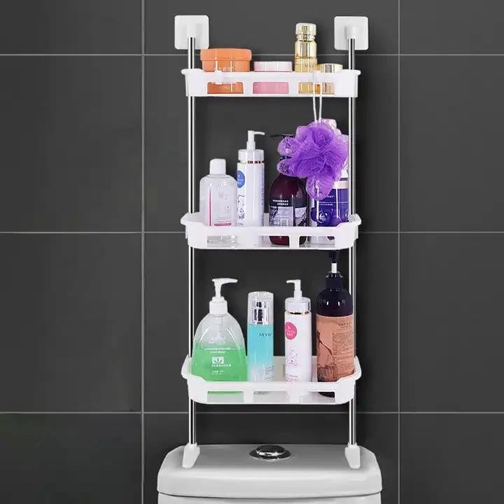 Raft multifunctional depozitare plastic alb, 3 niveluri, organizator baie bucatarie