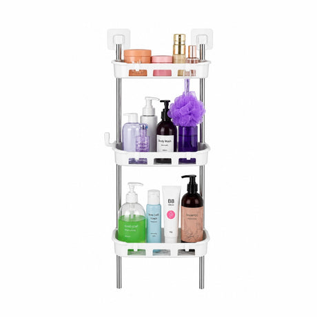 Raft multifunctional depozitare plastic alb, 3 niveluri, organizator baie bucatarie