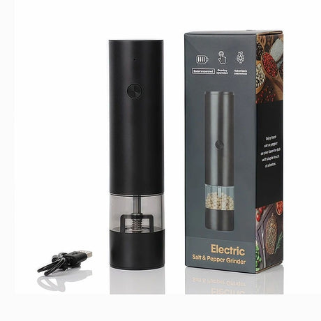 Râșniță electrică pentru sare și piper Jiji, din plastic, ajustare grosime, neagră