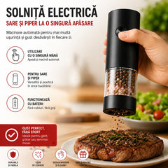 Râșniță Electrică pentru Sare și Piper, Neagră, 18 cm – Funcționare pe Baterii