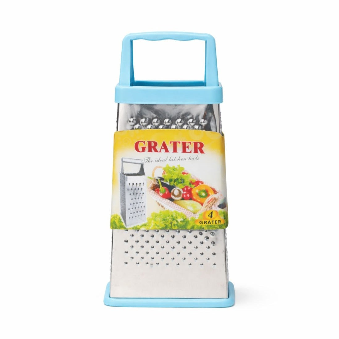 Razatoare bucatarie inox cu 4 fete 23x10 cm, maner si baza albastru deschis