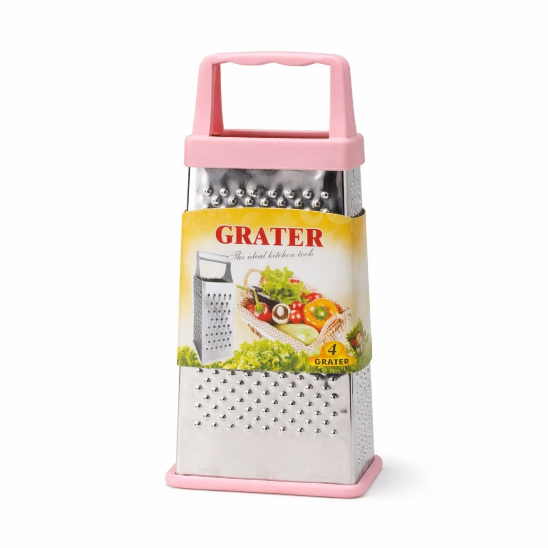 Razatoare bucatarie inox cu 4 fete 23x10 cm, maner si baza roz pastel
