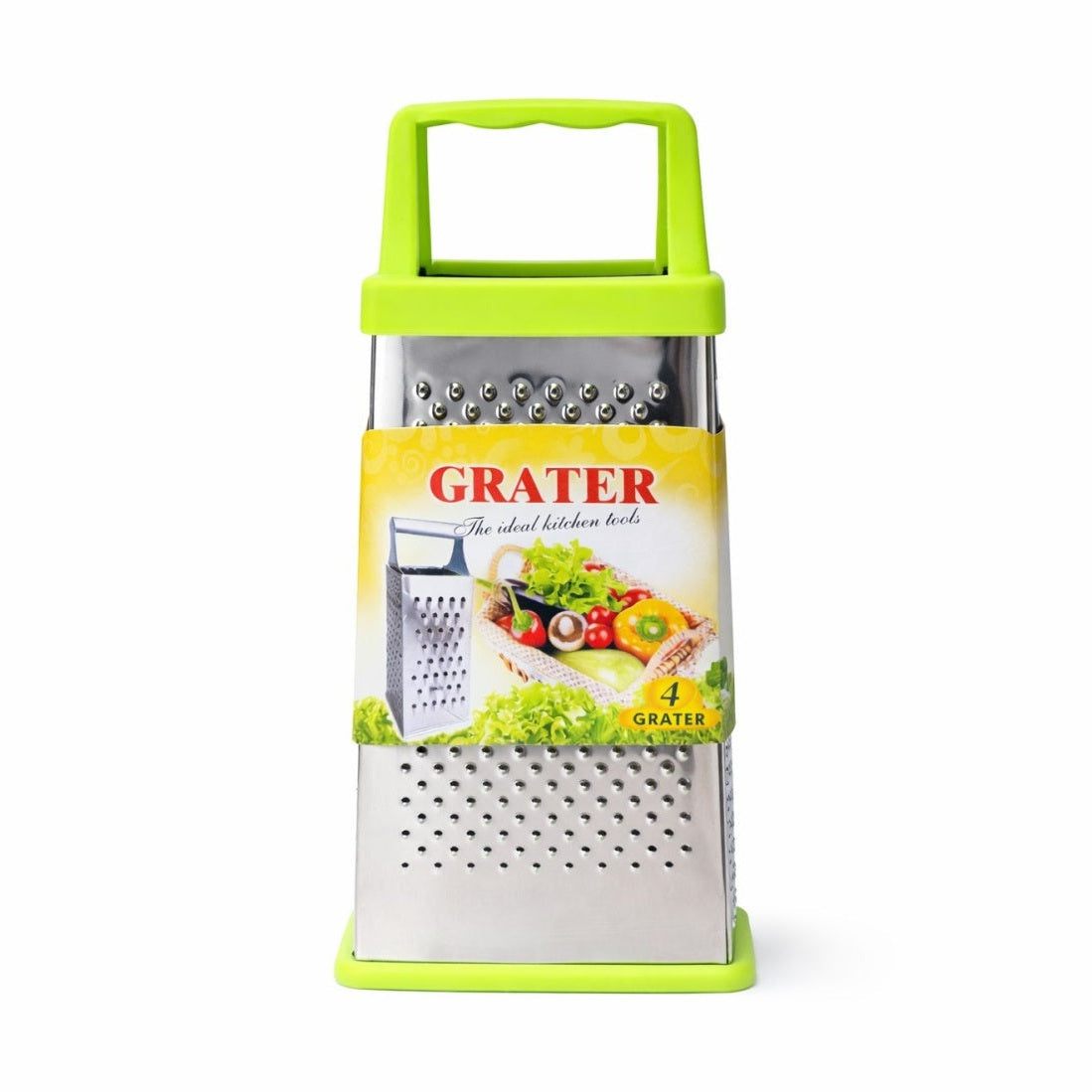 Razatoare bucatarie inox cu 4 fete 23x10 cm, maner si baza verde deschis