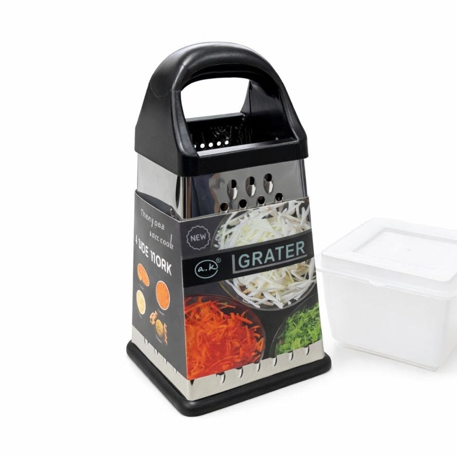 Razatoare bucatarie inox cu 4 fete 25x12.5 cm, recipient gradat 500 ml cu capac, set multifunctional