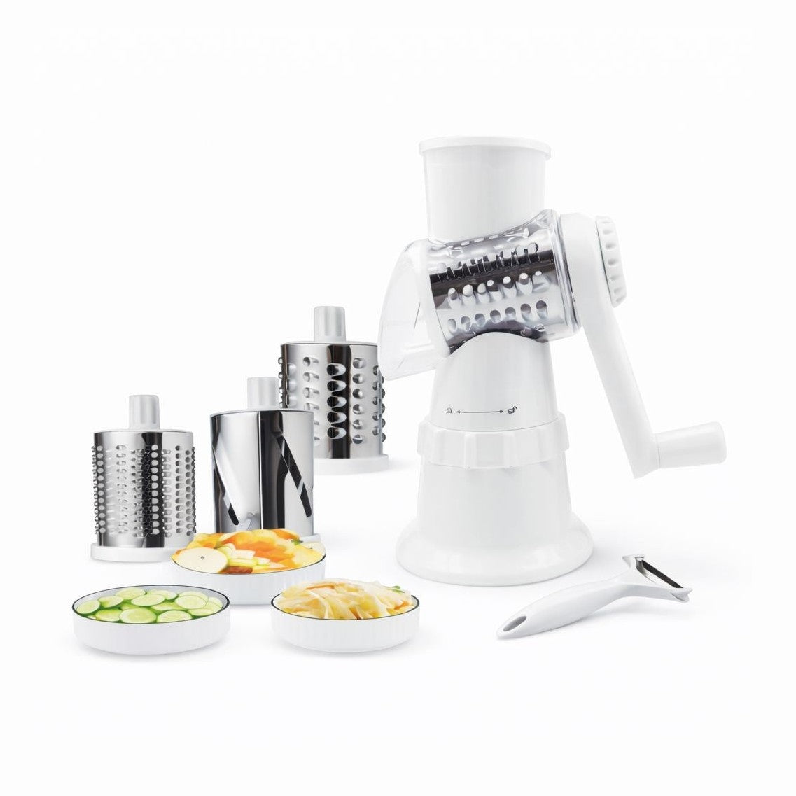 Razatoare manuala multifunctionala 4 in 1 pentru legume si fructe cu tamburi inox gri