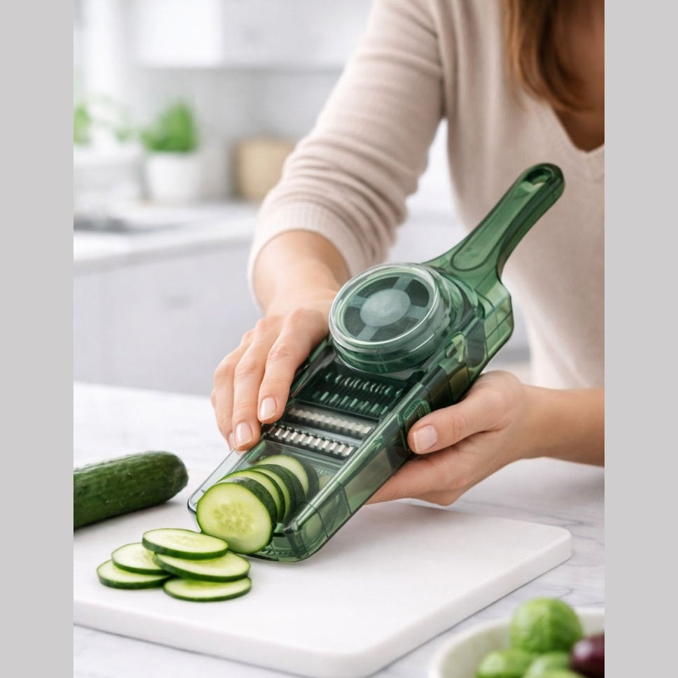 Razatoare multifunctionala legume cu lame interschimbabile si feliere reglabila, Verde