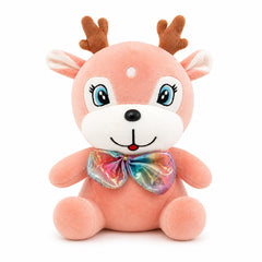 Ren de plus 30cm roz cu fundita colorata, jucarie moale copii
