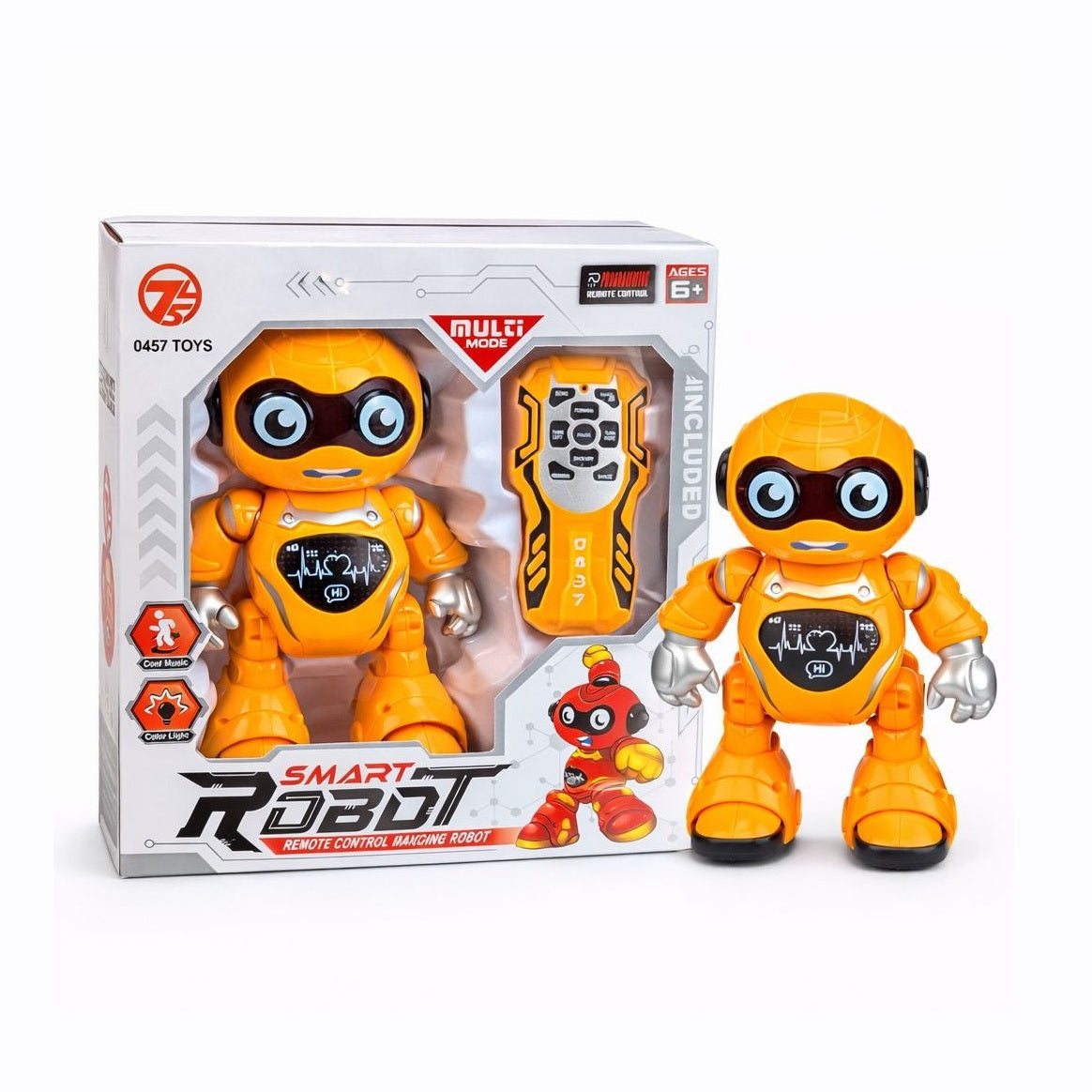 Robot inteligent cu telecomanda, lumini si sunete, dans si miscari, galben, 26 cm