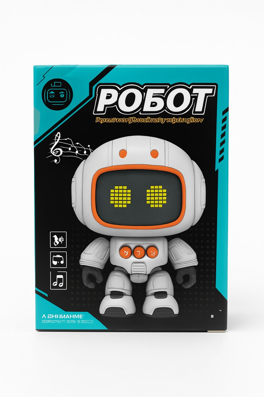 Robot Interactiv Alb 14.5x10 cm cu Lumini, Sunete si Ecran LED , Jucarie Inteligenta pentru Copii 3+