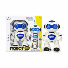 Robot interactiv radiocomandat, cu lumini si sunete, dansator, alb cu albastru