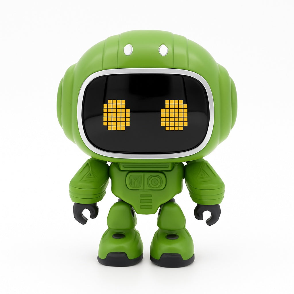 Robot Interactiv Verde 14.5x10 cm cu Lumini, Sunete si Ecran LED , Jucarie Inteligenta pentru Copii 3+