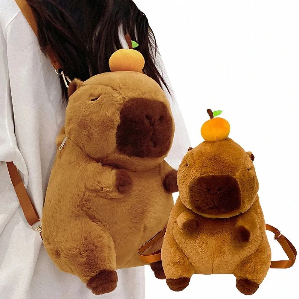 Rucsac Capibara Plus 35 cm cu Portocala , Ghiozdan Pufoas, Kawaii, Cadou Ideal