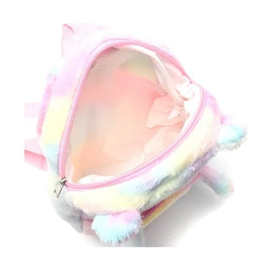 Rucsac Unicorn Pufos pentru Copii, Model Curcubeu, 32 cm, Material Moale, Design 3D
