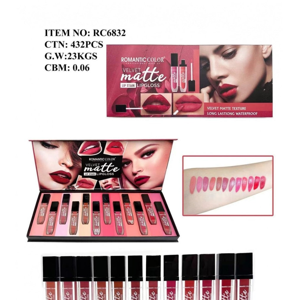 Ruj Lichid Mat Velvet Romantic Color , 12 Nuante, Waterproof, Rezistenta Indelungata