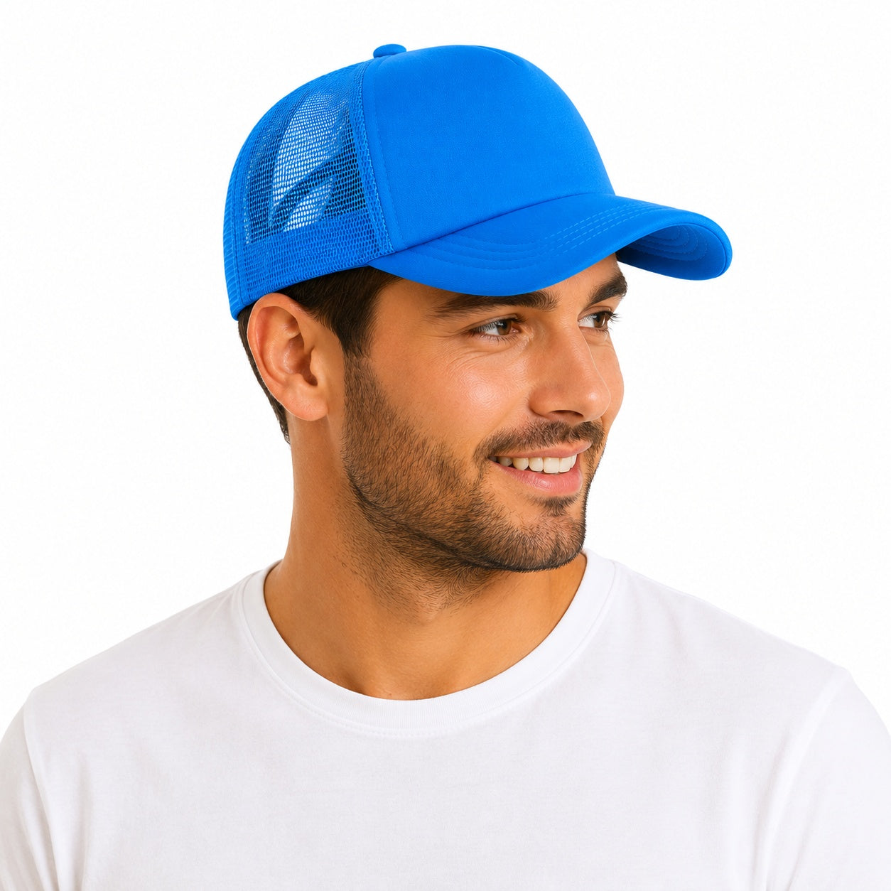 Sapca reglabila unisex cu plasa, albastru neon, usoara si confortabila