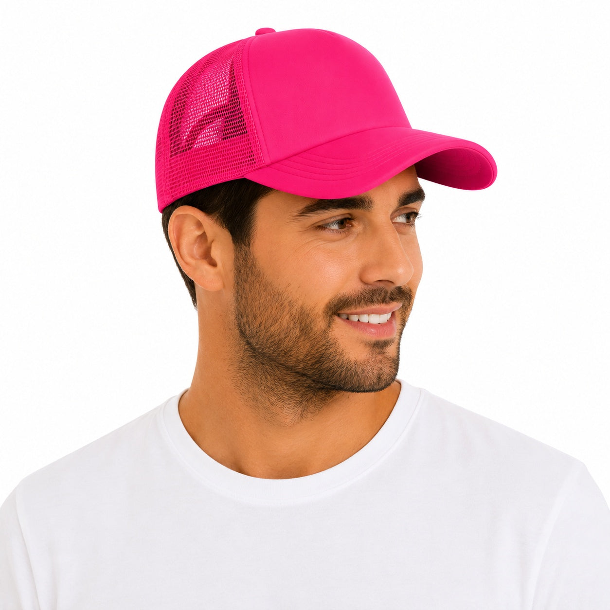 Sapca reglabila unisex cu plasa, roz neon, inchidere ajustabila si design casual