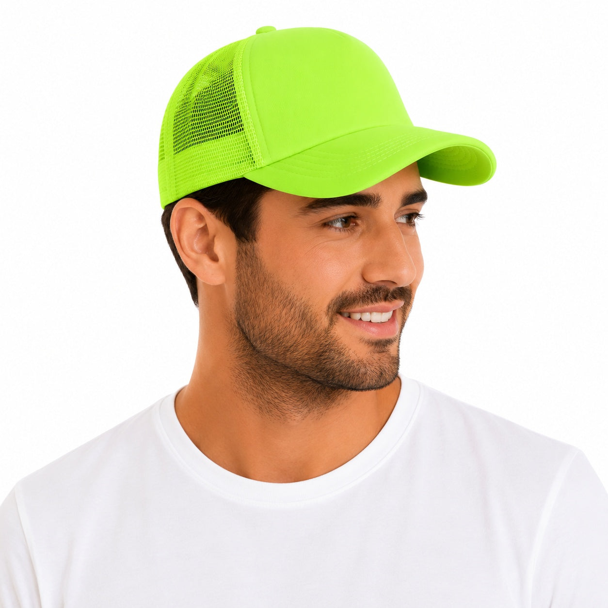 Sapca reglabila unisex cu plasa, verde neon, cozoroc curbat si inchidere ajustabila