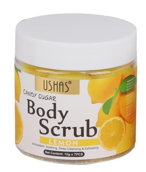 Scrub de Corp USHAS Candy Sugar cu Lamaie 12g x 7 buc , Exfoliere Revigoranta si Iluminare